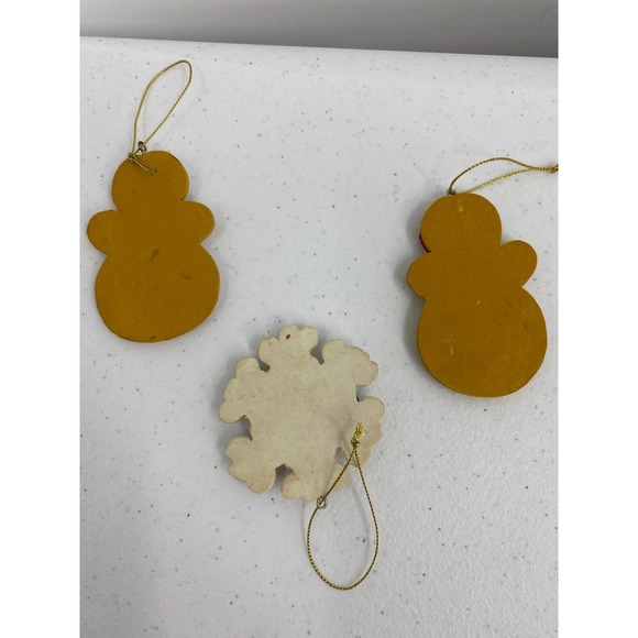Christmas Ornaments Clay Dough Snowmen Snowflake 2 1/2” - 3” Set of 3 - Picture 5 of 5